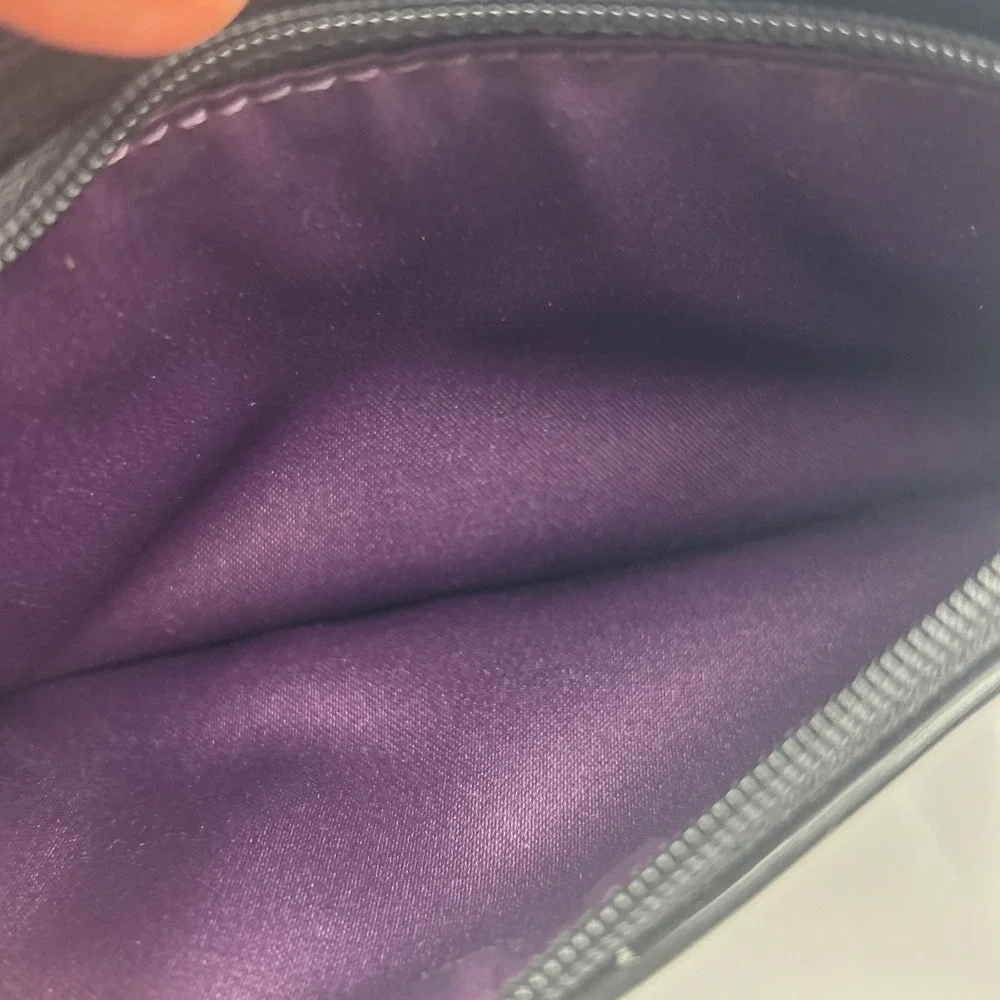 Coach Signature C Black Patent Trim Wristlet Purple Lining Card Slots